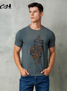 MCS男装源自万宝路春夏棉质圆领个性logo胸前印花短袖T恤男夏季款