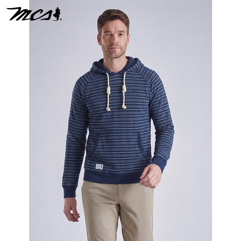 MCS源自万宝路针织休闲卫衣连帽抽绳百搭舒适纯棉条纹水洗上衣男,男装,卫衣,淘宝优惠券,粉丝福利购,淘宝优惠卷
