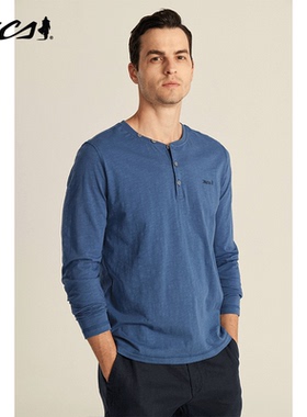 MCS男装源自万宝路秋季新品全棉休闲修身圆领净色打底舒适长袖T恤