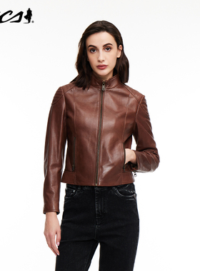 MCS女装源自万宝路回响宋佳同款复古新款休闲真皮衣外套女春秋款