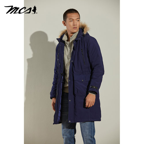 MCS休闲连帽长款户外连帽羽绒服