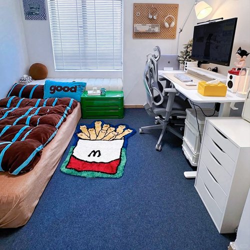 普鲁士蓝复古风卧室地毯直播间