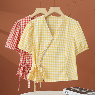 夏季格子短袖衬衫女2025新款