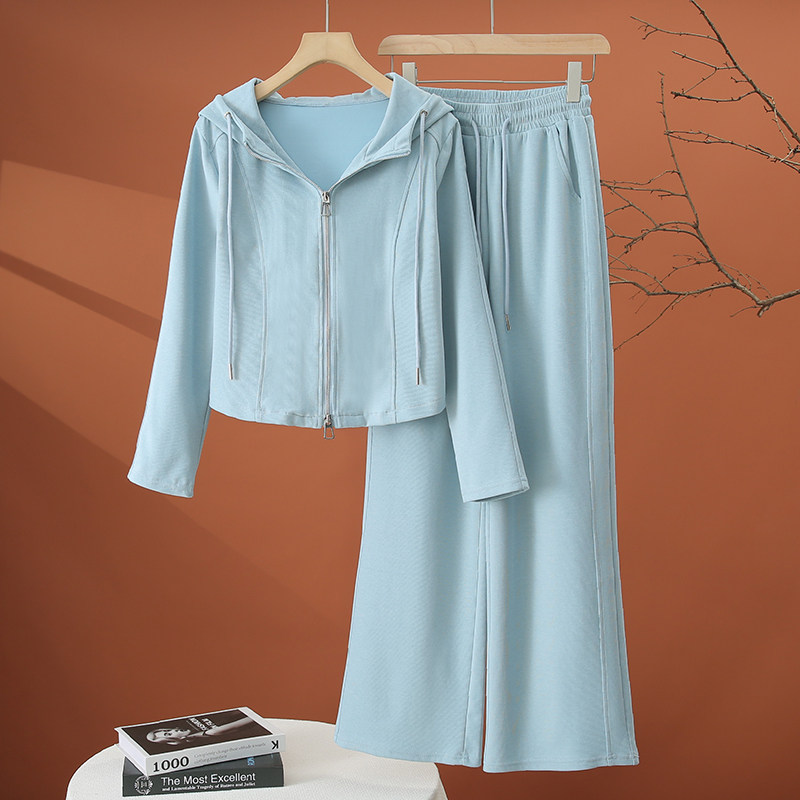 时尚休闲运动套装女春季2026新款女装洋气减龄连帽短款外套两件套