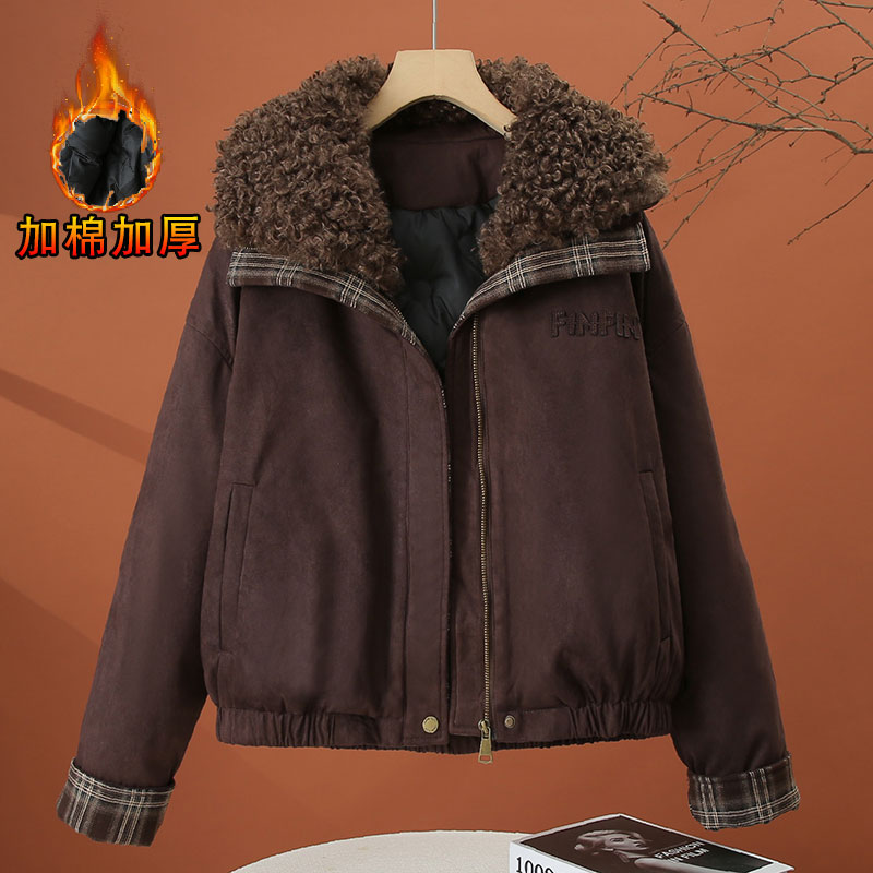 加棉加厚毛毛翻领外套女冬季