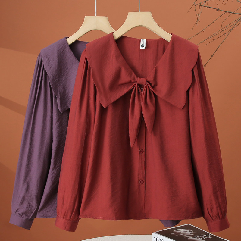 娃娃领长袖衬衫女春季2026新款洋气小衫时尚减龄宽松遮肉女士上衣