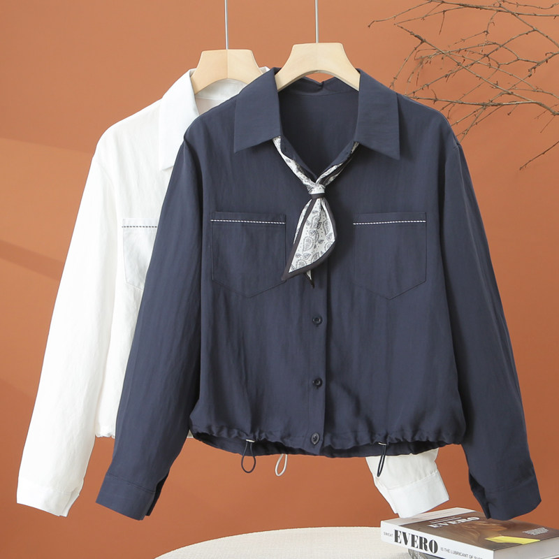 春季长袖配丝巾衬衫女2026新款翻领衬衣春装时尚洋气宽松女士上衣