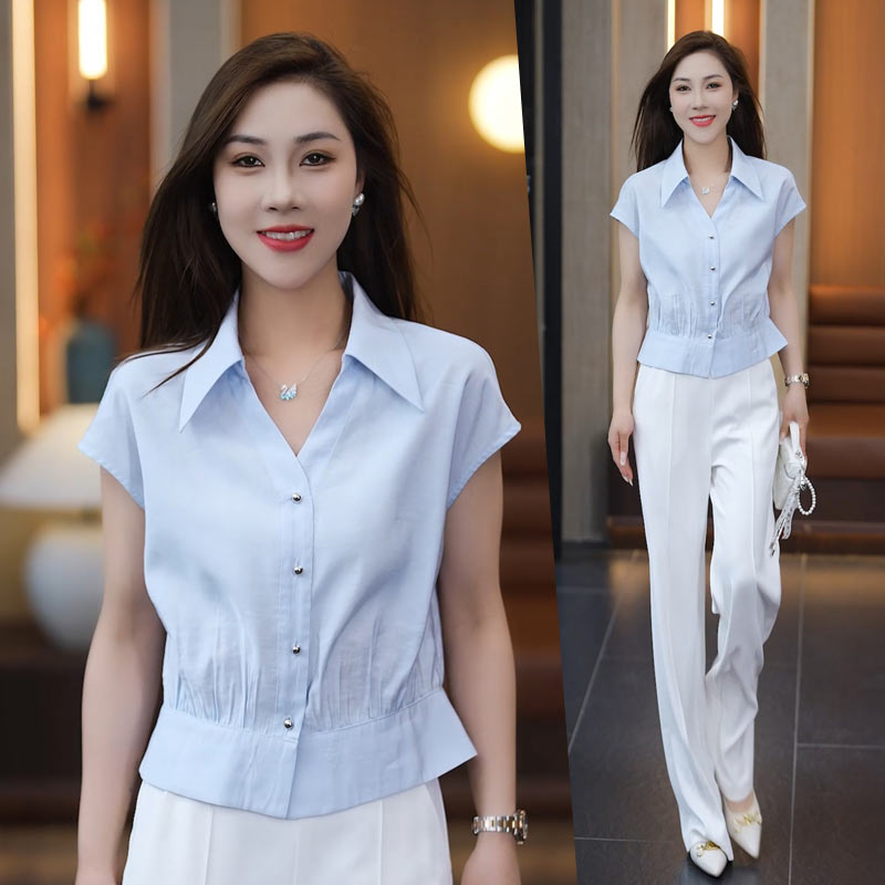 翻领短袖衬衫女夏季2025新款