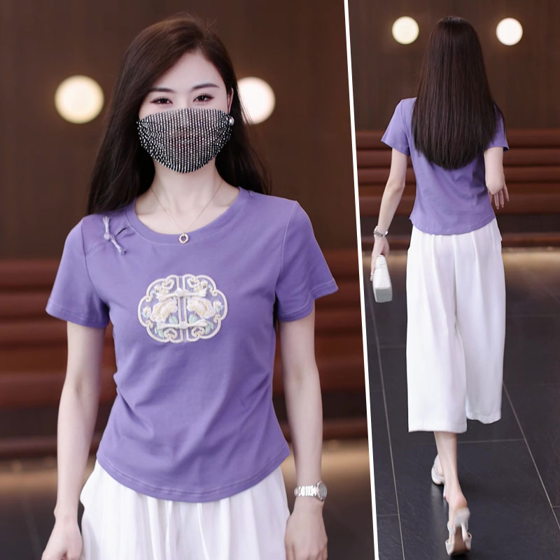 缪真短袖新中式薄款t恤女