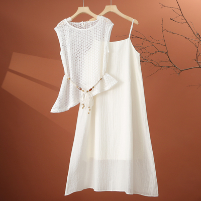 天丝吊带连衣裙套装女夏季