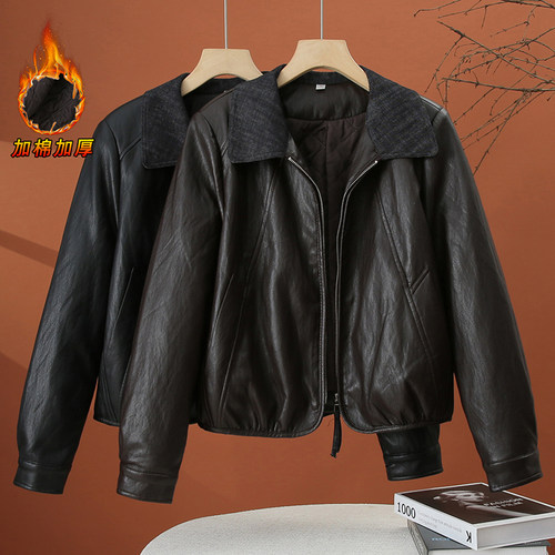 加棉加厚皮衣外套女秋冬2025新款