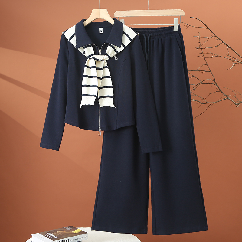 时尚休闲阔腿裤套装女2025秋季新款洋气减龄女士带披肩上衣三件套