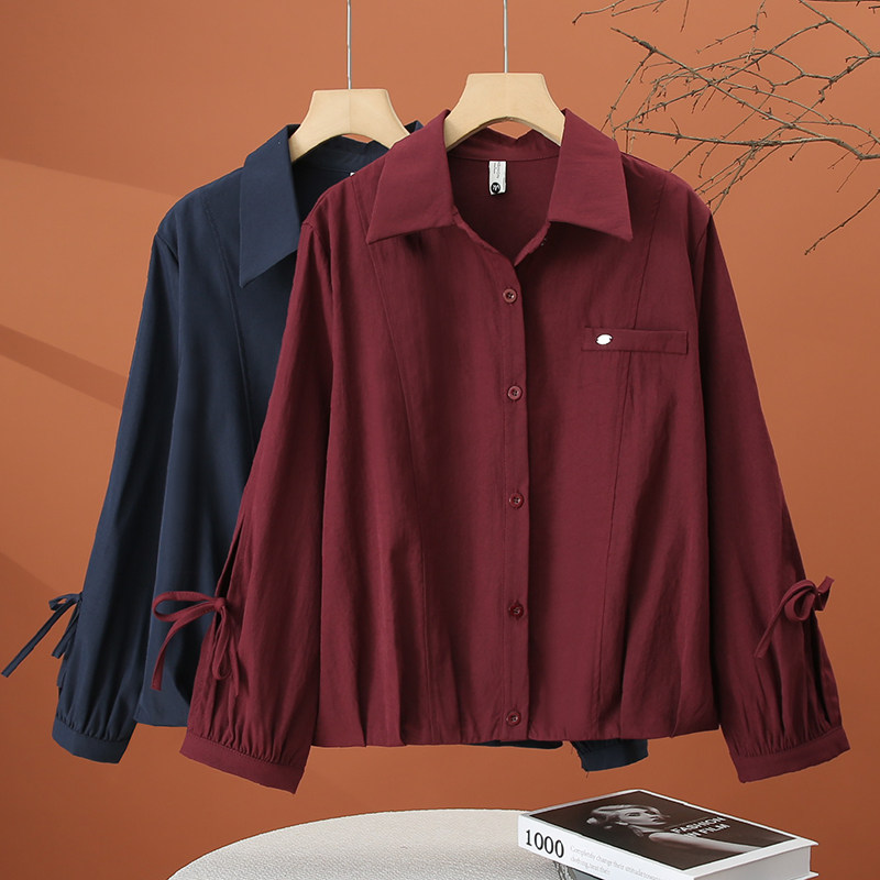 春季长袖衬衫女2026新款女装翻领衬衣春装宽松遮肚子百搭女士上衣