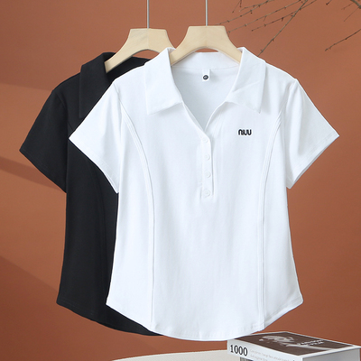 白色翻领短袖t恤女夏季2025新款