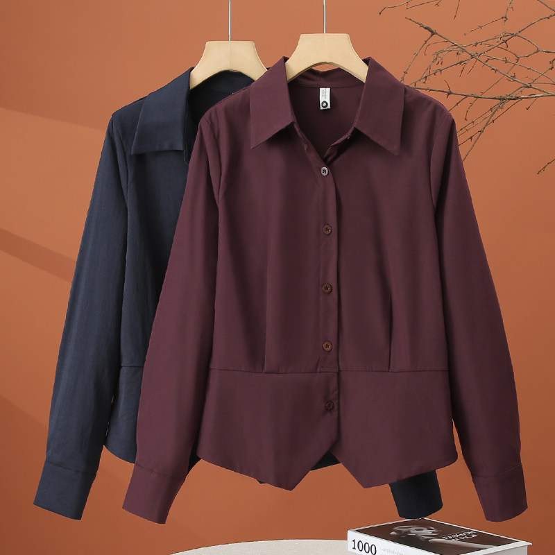 春季长袖雪纺衬衫女2026新款时尚洋气衬衣设计感短款收腰女士上衣