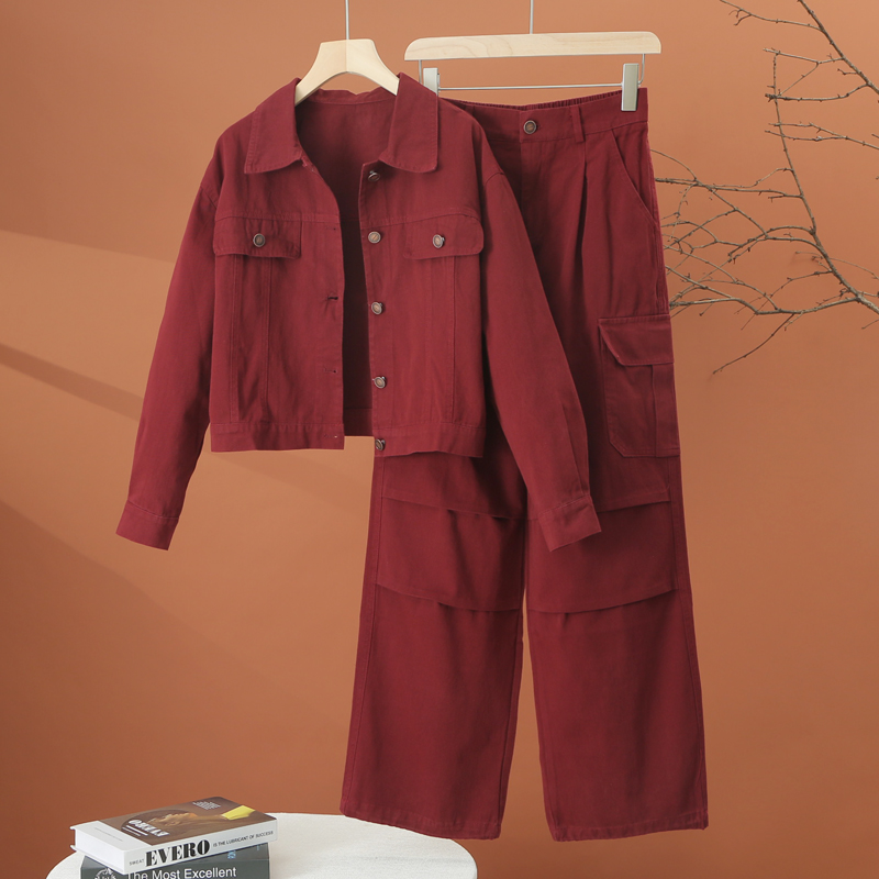 秋季时尚工装牛仔套装女2025新款减龄穿搭一整套休闲阔腿裤两件套