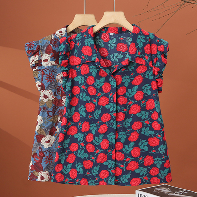 无袖碎花雪纺衬衫女夏季