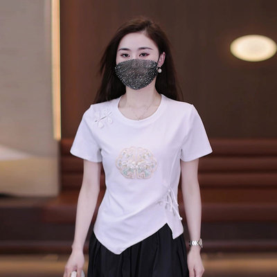 缪真新中式短袖薄款刺绣t恤女
