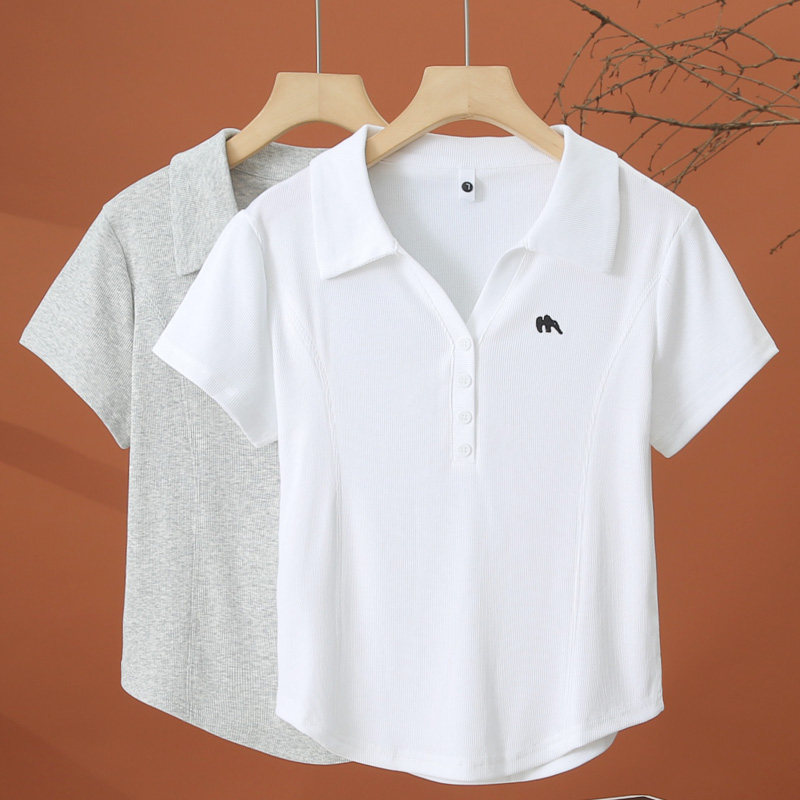 小个子polo领短袖t恤女夏季2026新款洋气时尚小衫修身短款白上衣