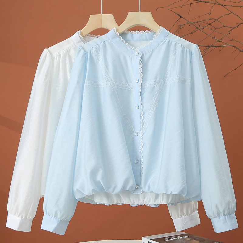 设计感长袖衬衫女春季2026新款洋气时尚衬衣宽松百搭女士蓝色上衣