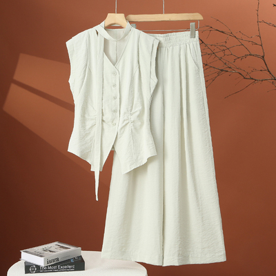 无袖棉麻套装女2025新款夏季
