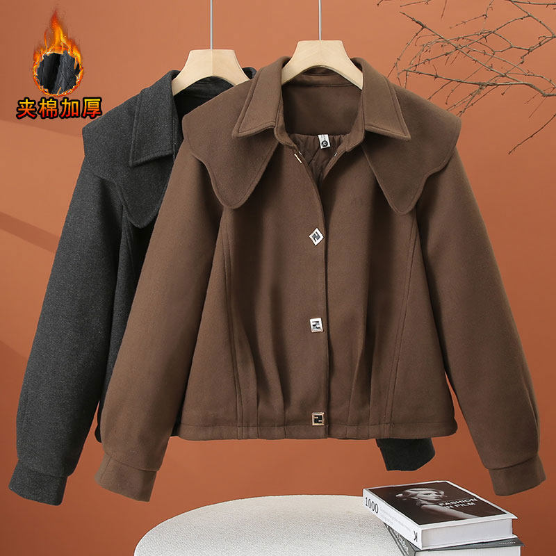 娃娃领夹棉加厚外套女秋冬2026新款毛呢外衣冬季宽松休闲短款上衣,女装/女士精品,短外套,淘宝优惠券,粉丝福利购,淘宝优惠卷