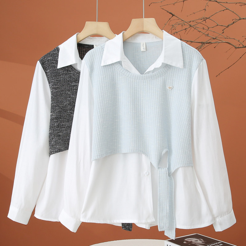 假两件拼接长袖衬衫女春季2026新款女装时尚洋气衬衣减龄女士上衣