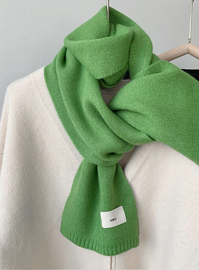 绿色围巾女冬季2026新款小围脖高级感护颈针织韩版保暖百搭氛围感