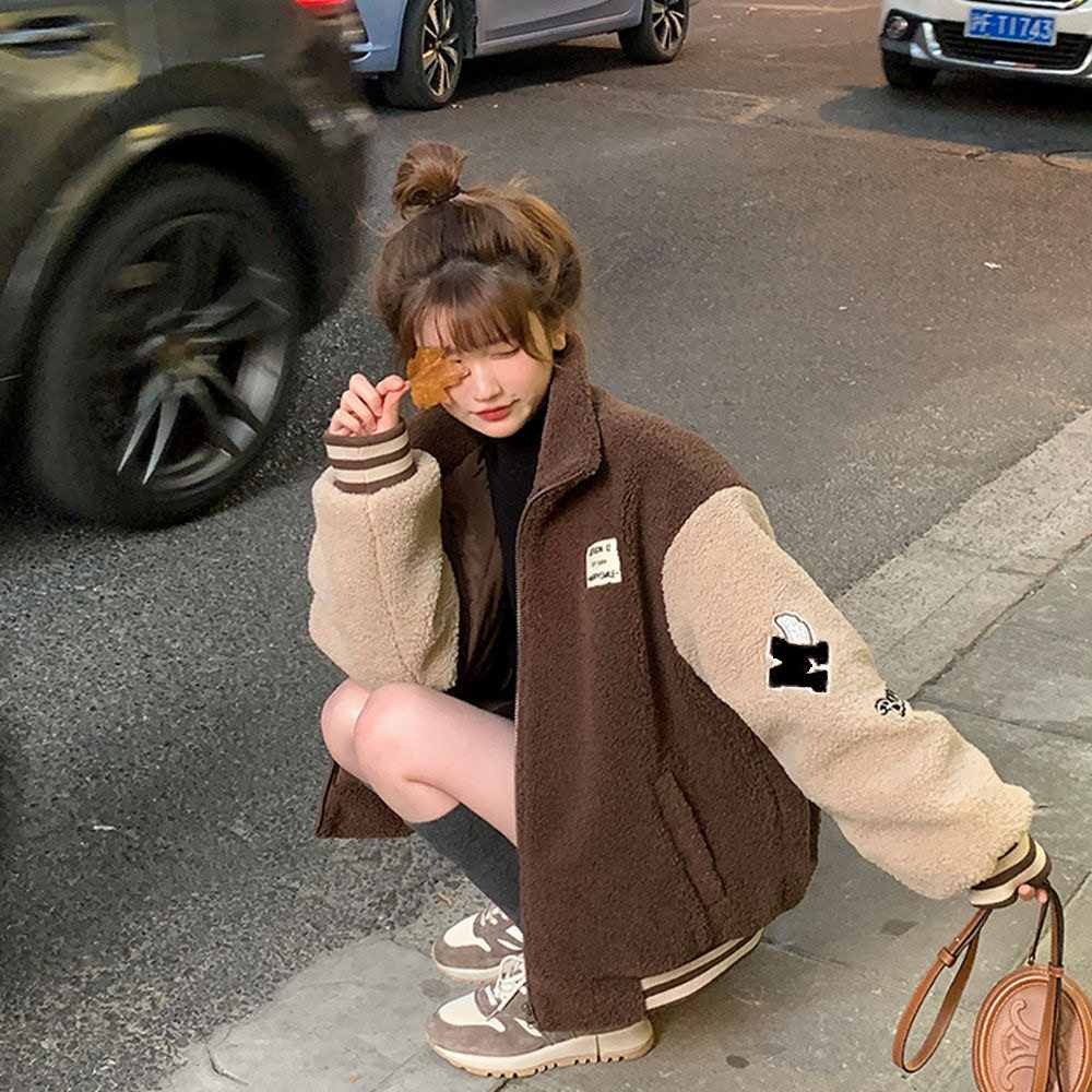 羊羔毛棒球服外套女2025秋冬季新款高级感炸街加厚颗粒绒时尚棉服