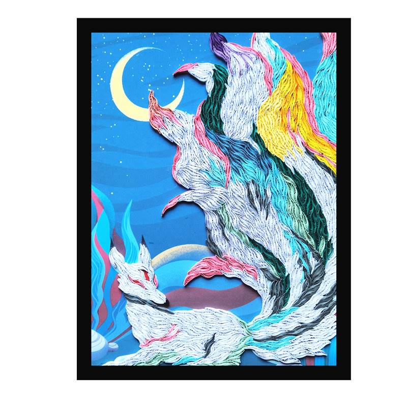 山海经异兽衍纸九尾狐动物手工diy儿童学生折纸老年大学社区活动