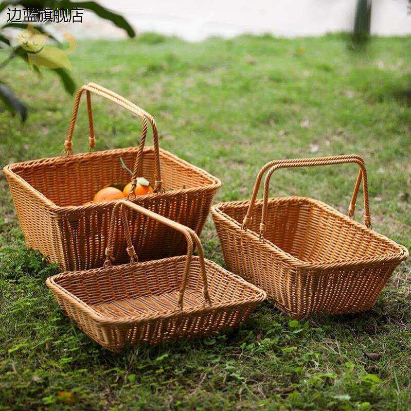 手工编织成品蓝子手提篮子手工编菜蓝子野餐塑料长方手提子买菜