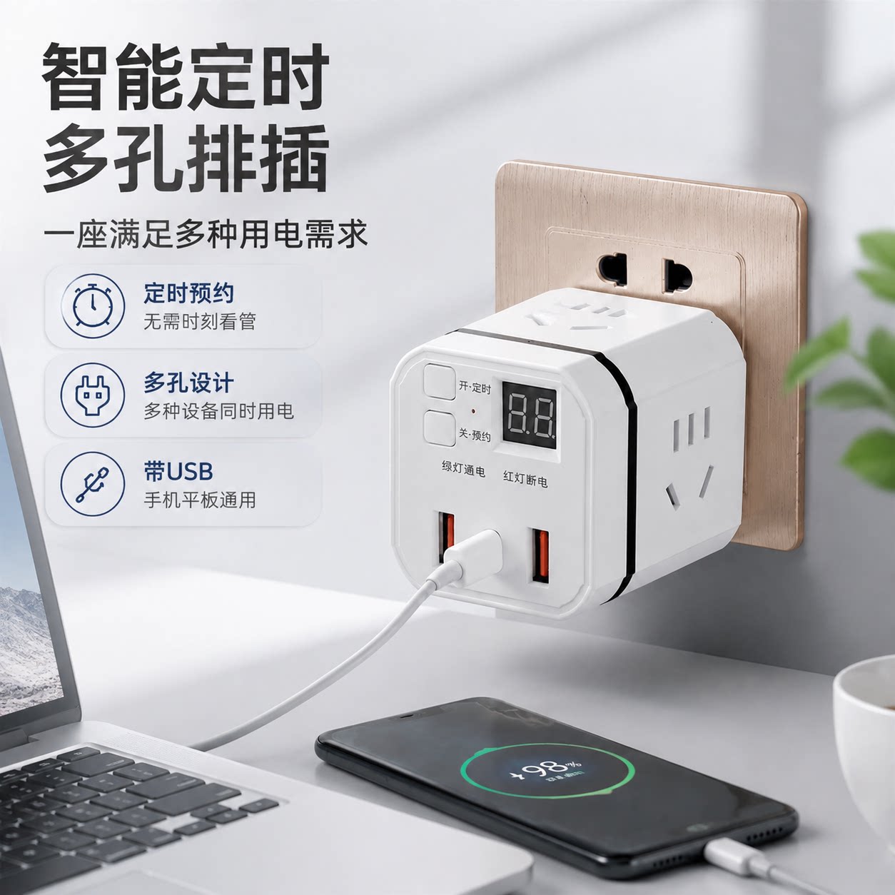 正品官方公矢智能定时插座多孔排插预约转换器家用桌面电动车充电图片