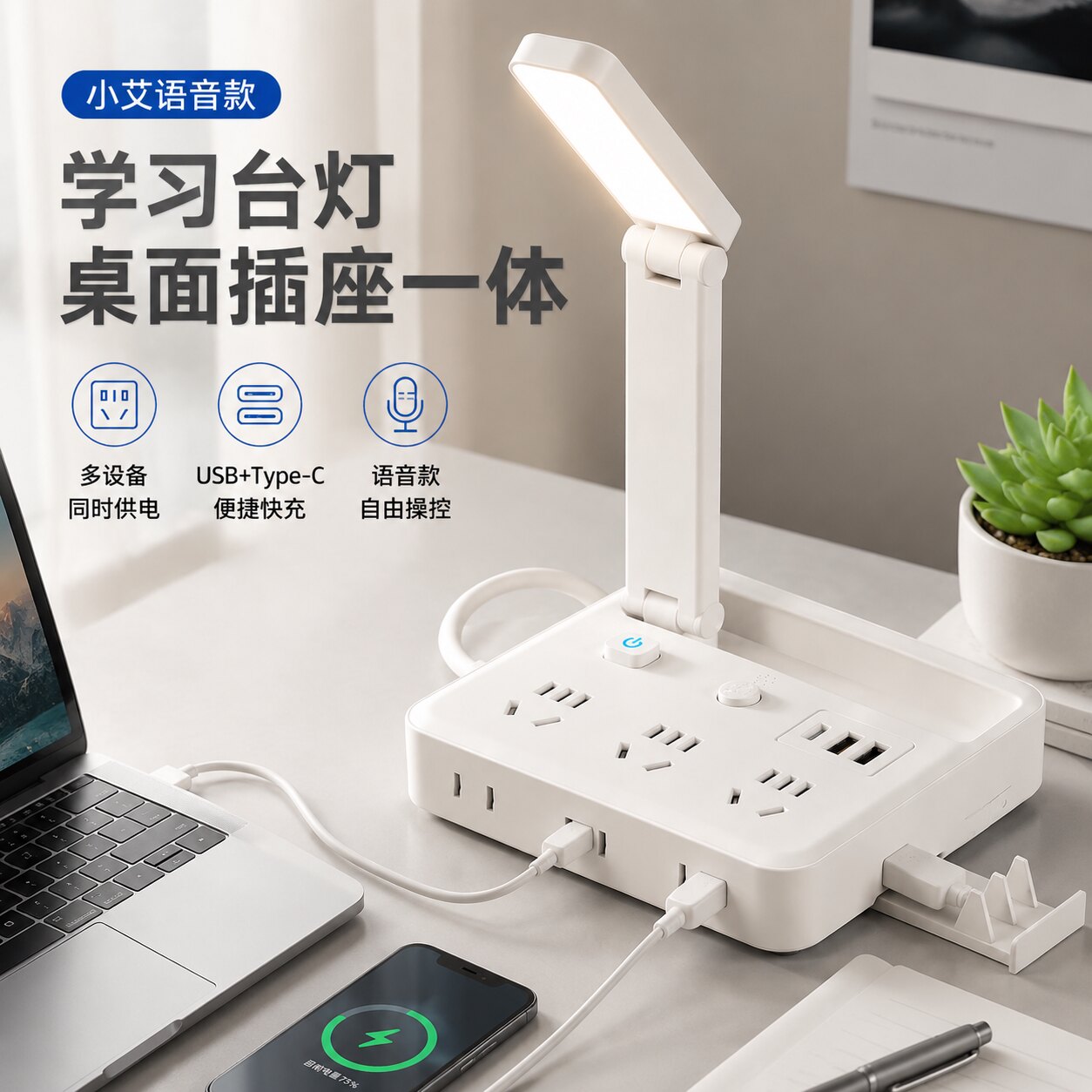 正品官方公矢学生宿舍床头桌面LED护眼台灯带线带插座开关照明学