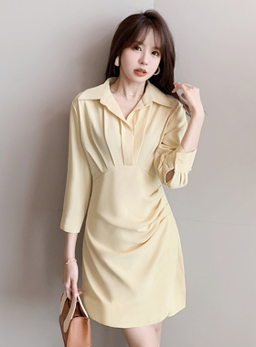 连衣裙设计感短裙鹅黄色polo裙夏季衬衫裙女正式场合小个子OL裙子