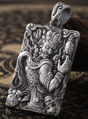 种花家无事牌不动明王属鸡本命佛吊坠 男 银 泰银项链 护身符