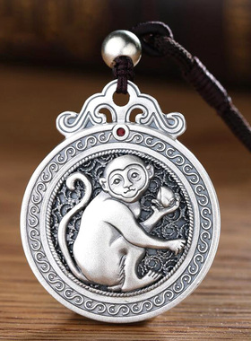 种花家无事牌s银实心十二生肖吊坠乾坤八卦十二生辰生肖银挂件银