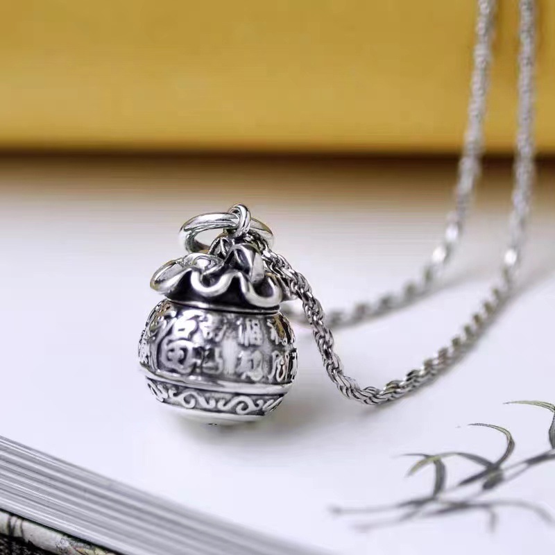 种花家无事牌代代有福s925银百福钱袋吊坠古风可打开万福袋挂坠