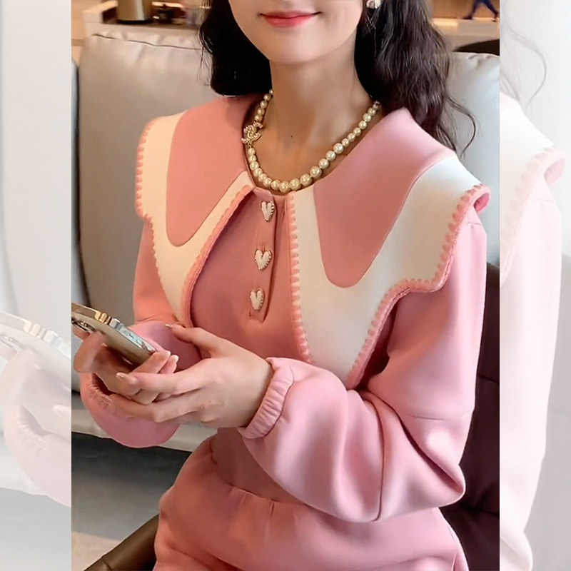 SADO YINER时尚洋气娃娃领气质连衣裙女秋冬韩版长袖休闲卫衣长裙