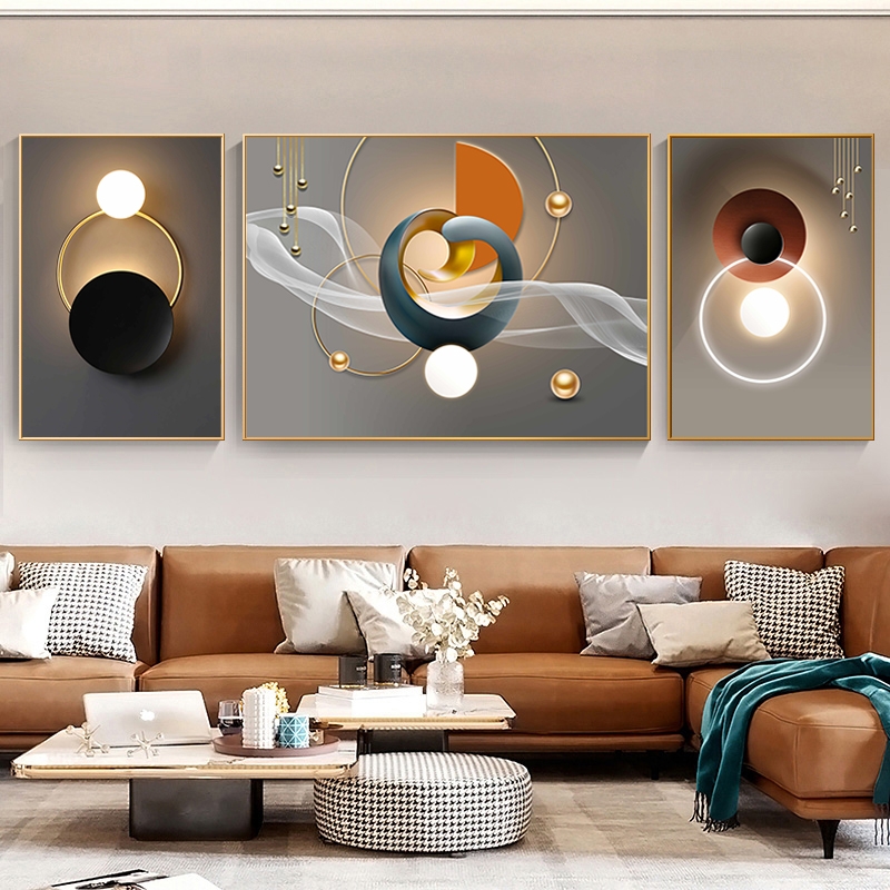 现代简约客厅挂画沙发背景墙装饰画抽象壁画轻奢风三联画珠联璧合
