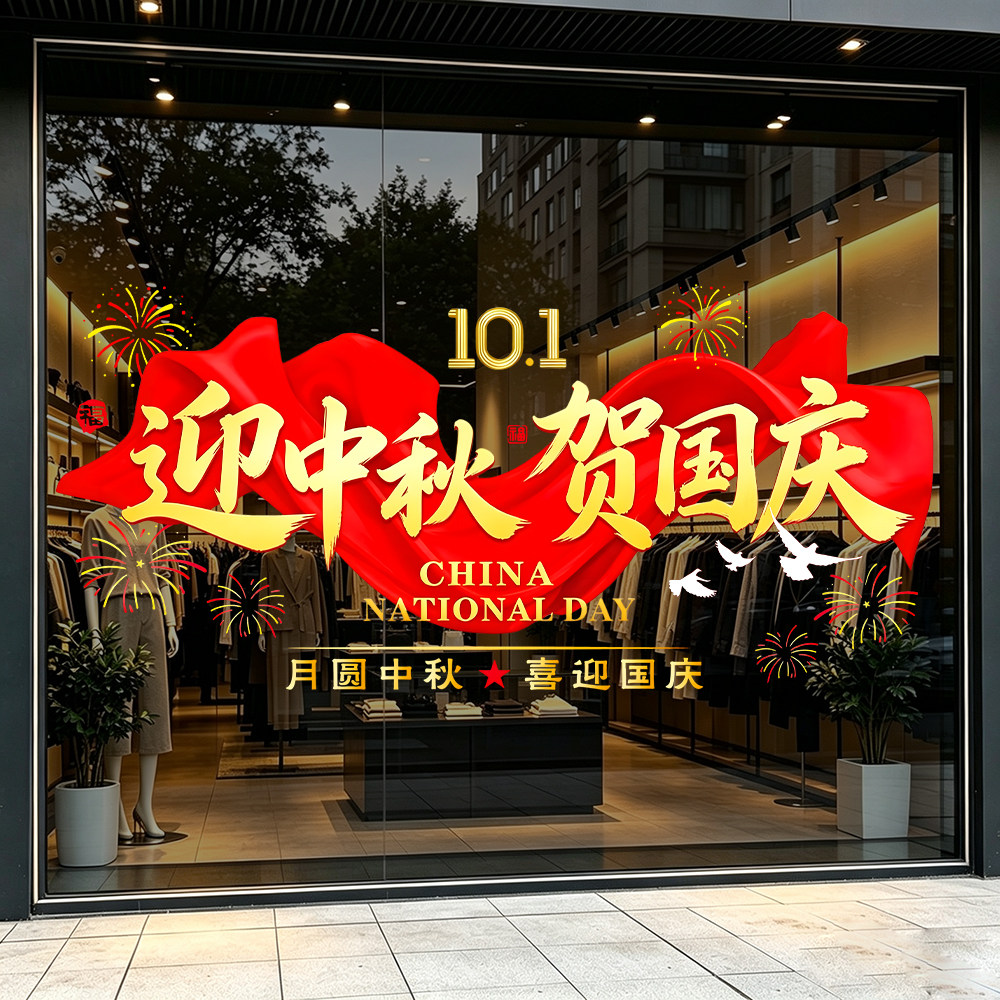国庆节静电贴纸十一中秋玻璃门贴玻璃膜/贴