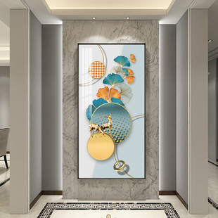 玄关画鹿现代轻奢装饰客厅走廊过道竖版壁画入户玄幻挂画入室长廊