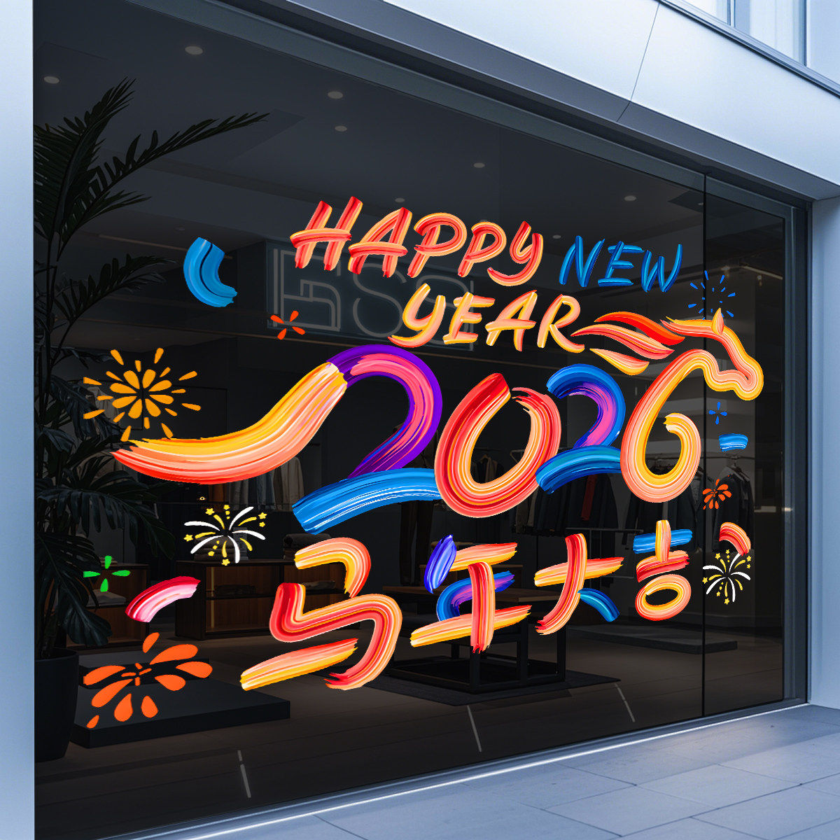 新年装饰窗花贴纸玻璃贴2026马年大吉新年快乐窗贴春节静电贴门贴,家居饰品,门贴,淘宝优惠券,粉丝福利购,淘宝优惠卷