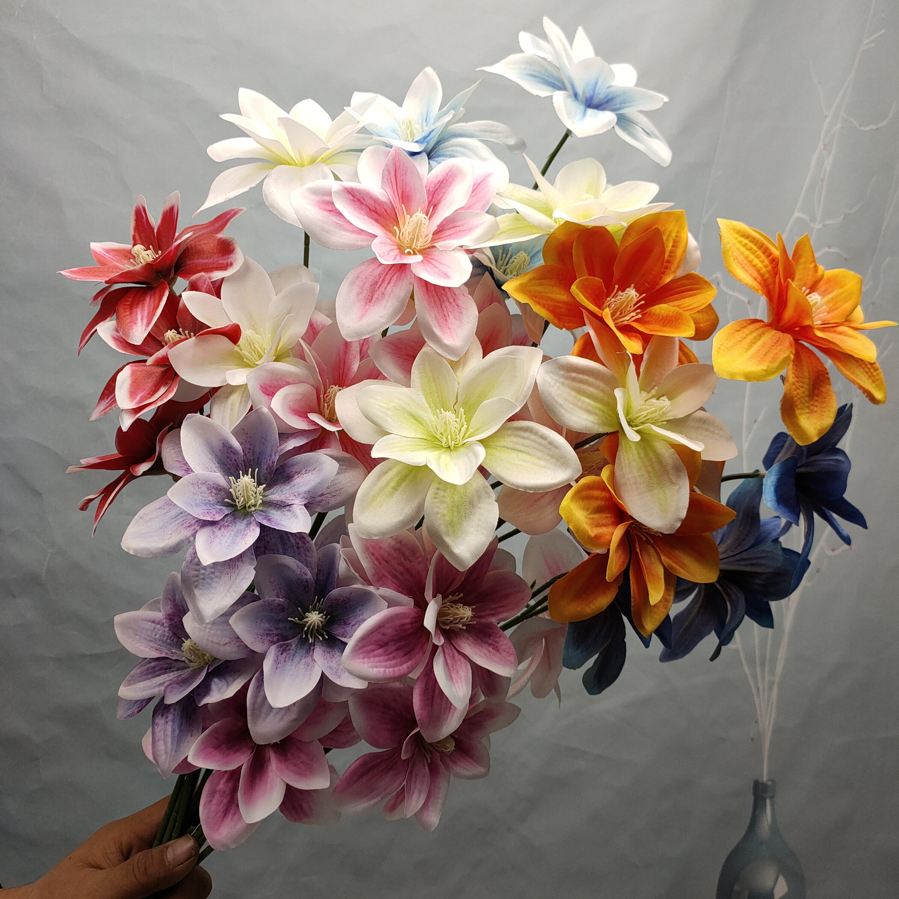 厂家批发三头3D玉兰花婚庆仿真花新款婚礼装饰花材特价便宜假花