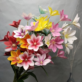 厂家直销五头玉兰花婚庆仿真花3D打印假花胶布百合花婚礼桌花装饰