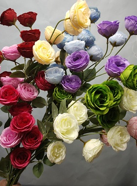 厂家批发六头珍珠茶玫仿真花新款婚庆花艺花材路引假花美陈装饰花