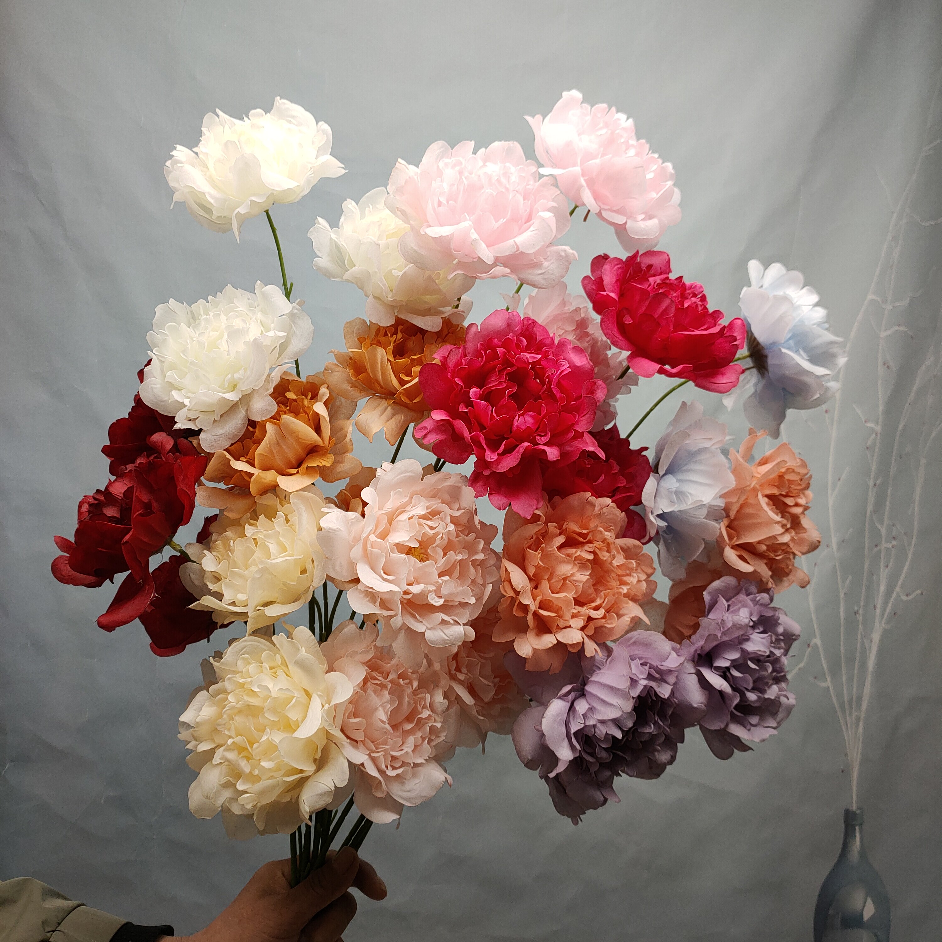 三头洛阳牡丹婚庆仿真花批发