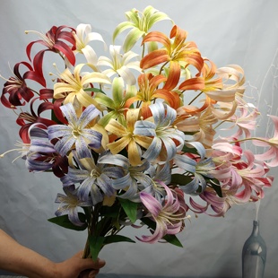 厂家批发五头3D打印仿真花百合花假花高端婚礼现场装饰花背景桌花