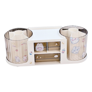 创意多功能桌面学生文具整理盒多层抽屉式收纳盒大容量旋转笔筒盒