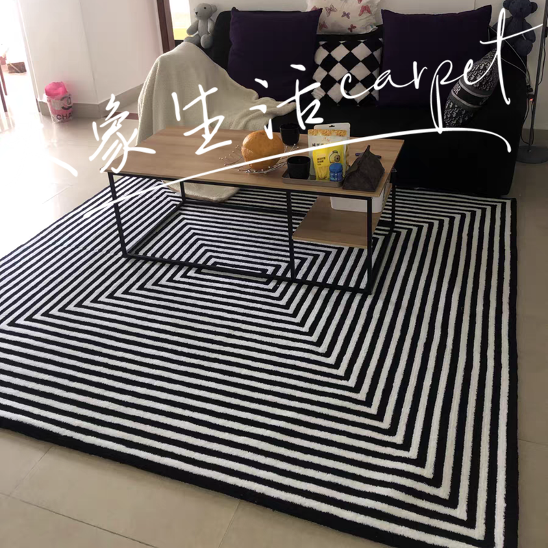 欧美轻奢客厅茶几大地毯意式简约卧室书房衣帽间黑白纹床边毯满铺