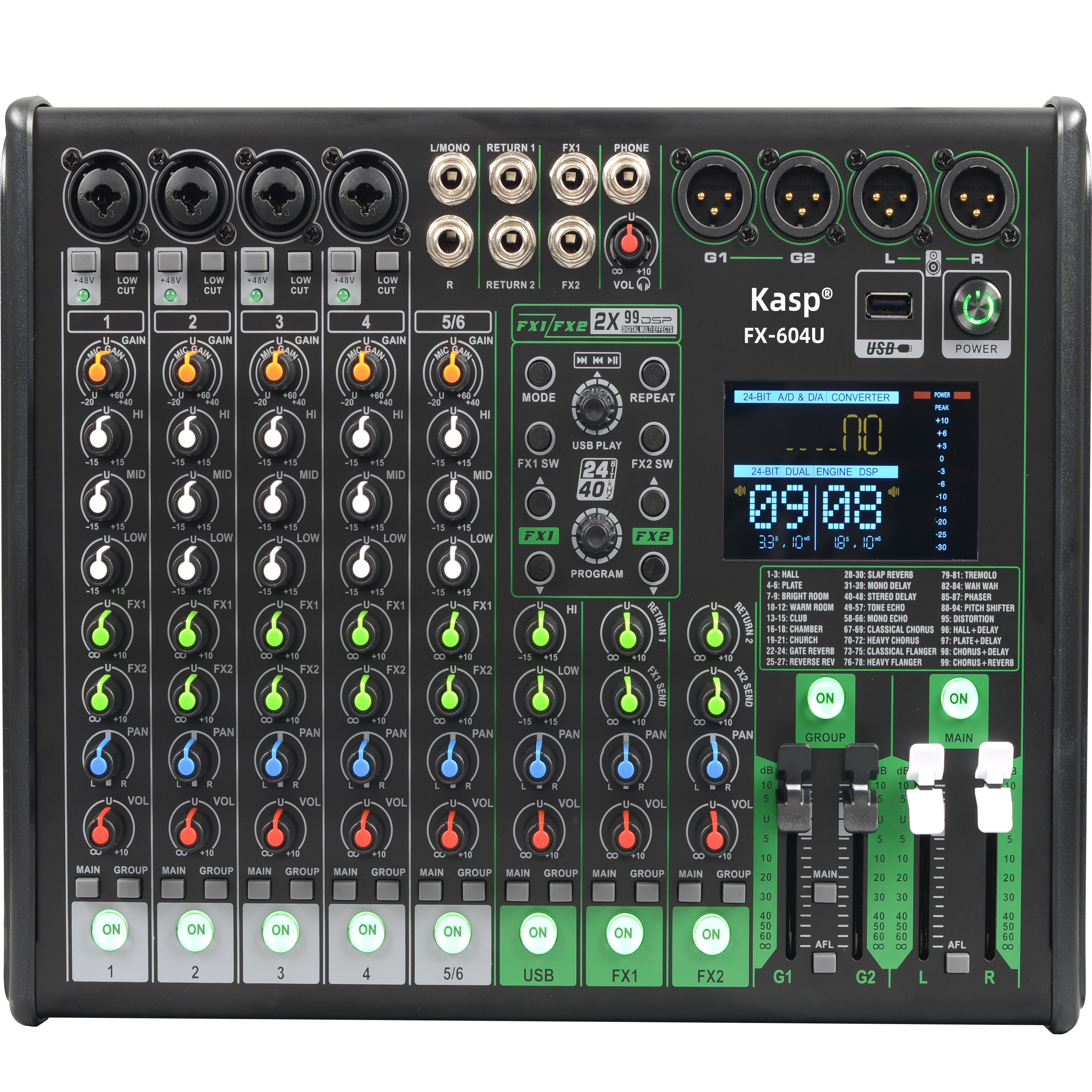 Kasp专业型蓝牙式调音台FX-604U四路Mic输入接口兼容48V
